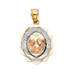 14K Tri Color Gold Baptism Religious Pendant